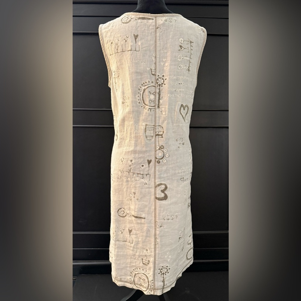 Garron Linen Heart Dress Sleeveless in Cream & Tan MEDIUM - Picture 4 of 7